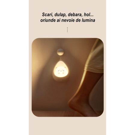 Lampa de veghe portabila cu 2 moduri de functionare  silicon non-toxic, reincarcabila USB, senzor miscare, alb, iepuras