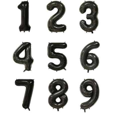 Balon din Folie Metalizata, Cyrax, Figurina Cifra, Tema Aniversare 80 cm, Ambalaj Individual, Pai inclus, Umflare cu Aer sau Heliu, Negru, Cifra 3