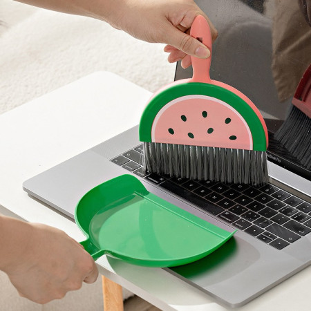 Set Mini Matura si Faras,  LITTLE CLEANER, Uz Casnic, pentru Birou, Bucatarie, Casa, Model Pepene Verde, 23 x 18 cm Roz-Verde