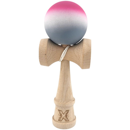 Kendama X Originala, Profesionala, Cyrax, din Lemn, Rubber Grip, 18 cm, Roz/Alb/Gri