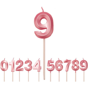 Lumanare Cifra 9, Cyrax, Model Diamond, 5 x 3.4 cm, Roz