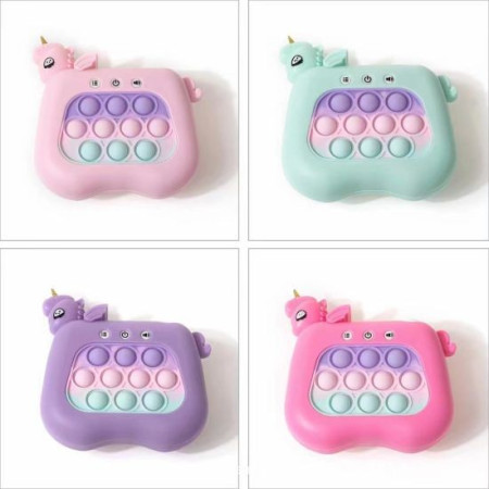 Jucarie Interactiva Pop It Whack A Mole, Cyrax, Tip Consola, Anti-Stres, 4 Moduri de Joc, din ABS si Silicon, +3 Ani, Model Unicorn, Mov