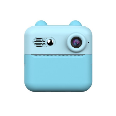 Camera Instantanee pentru Copii, Cyrax, cu Functie de Printare, Cablu USB-C, Bluetooth, compatibil iOS/Android, Imprimare APP, Model Urechi, Snur Subtire Inclus, Albastru