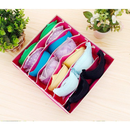 Cutie De Depozitare,  Pentru Lenjerie, Sosete Si Sutiene, Material Textil, 7 Compartimente, 32 x 32 x 10 cm, Culoare Roz