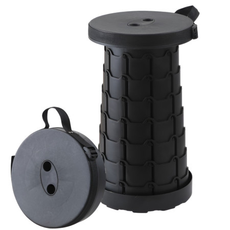 Scaun Telescopic Pliabil pentru Camping si Pescuit,  Portabil, Universal, Sustine 150 kg, ABS, Diametru 25 cm, Extensibil, Inaltime 45 cm, Negru
