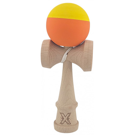 Kendama X Originala, Profesionala, Cyrax, din Lemn, Rubber Grip, 18 cm, Galben/Portocaliu
