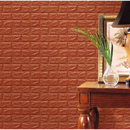 Set 10 Placi Tapet 3D,  70 x 77 cm, Grosime 3 mm, din Polietilena, Model Caramida, Suprafata acoperita 5.3 mp, Maro