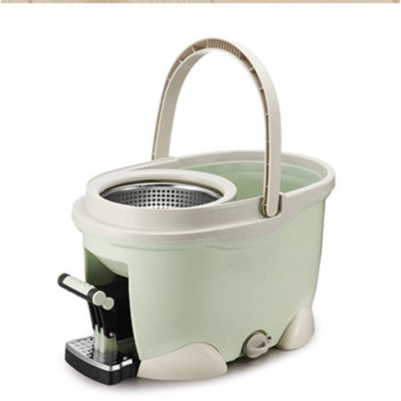 Set Galeata cu Pedala si Mop Rotativ 360°,  Cu Actiune Centrifuga x4, Pentru Uz Casnic, Maner din Otel Inoxidabil Telescopic, 2 Capte din Bumbac, 46x30x28 cm, Verde Matcha