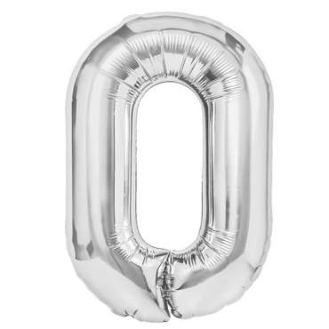 Balon din Folie Metalizata, Cyrax, Figurina Cifra, Tema Aniversare 100 cm, Ambalaj Individual, Pai inclus, Umflare cu Aer sau Heliu, Argintiu, Cifra 0