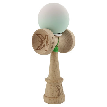 Kendama X Originala, Profesionala, Cyrax, Rubber Grip, Cupe Mari KING SIZE V3, Gaura in Baza, Rulment Metalic, din lemn 18 cm, Ata 62/65 cm, Gradient Roz/Verde