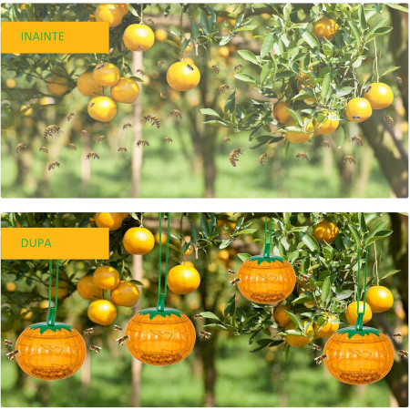 Set 2 Capcane pentru Insecte,  Forma de Dovleac, 12x9.2x12.2 cm, din ABS, Portocaliu