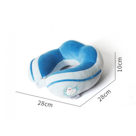 Perna de Calatorie,  Pentru Gat si Cap, Umplutura din Bumbac, 28x28x10 cm, cu Model Brodat Delfin, Albastru