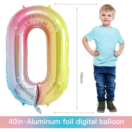 Balon din Folie Metalizata Gradient Cyrax, Figurina Cifra, Tema Aniversare 100 cm, Ambalaj Individual, Pai inclus, Umflare cu Aer sau Heliu, Multicolor, Cifra 0