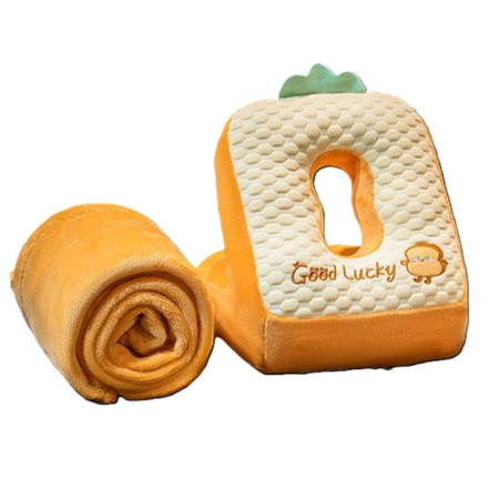 Set 2in1 Patura Microfibra si Perna din Spuma,  pentru Birou, Calatorii, Pauze, Model Paine, Microfibra, 1x1.7 m, 30x35x30 cm, Maro