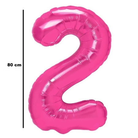 Balon din Folie Metalizata Cyrax, Figurina Cifra, Tema Aniversare 80 cm, Ambalaj Individual, Pai inclus, Umflare cu Aer sau Heliu, Roz, Cifra 2