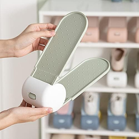 Suport pentru Pantofi,  cu Două Straturi, Organizator, Antiderapant și Durabil, Inălțime Reglabilă, 28x18x11 cm, Verde, 150 g