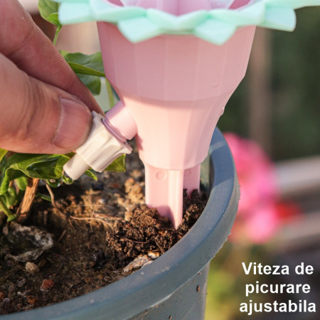 Set picuratoare cu valva pentru irigare  design floare, viteza reglabila, fixare prin infigere, practic, 16.8 x 9 cm, roz