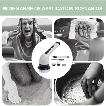 Perie Electrica de Curatare,  pentru Gresie, Baie, Bucatarie, 25x20x9.5 cm, cu 6 Capete, Maner Extensibil Detasabil 84-127cm, Incarcare USB-Type C, Rotire 360 de Grade, 3000 mAh, Culoare: Alb