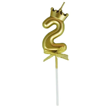 Lumanare pentru Tort Cifra 2, Model Coroana, Gold, Cyrax, Party