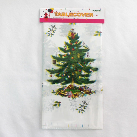 Fata de masa dreptunghiulara  PVC, 2.5 mm grosime, imprimeu braduri, potrivit pentru Craciun, utilizare multipla, 180 x 108 cm, alb