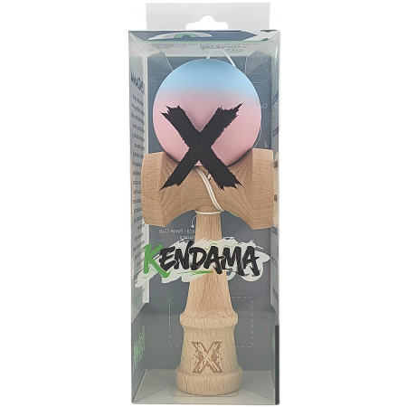 Kendama X Originala, Profesionala, Cyrax, din Lemn, Rubber Grip, 18 cm, Albastru/Lila