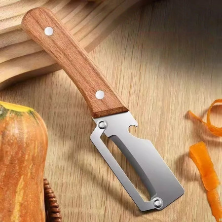 Curatator de Fructe/Legume, Cyrax, 2in1, Desfacator de Sticle, Multifunctional, Maner de Lemn, Maro