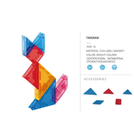 Joc Magnetic Tangram, Cyrax, 7 Piese Magnetice, Forme Geometrice, 3 Ani, EVA, ABS, Magnet, 10.5 x 10.5 x 2.2 cm, Multicolor