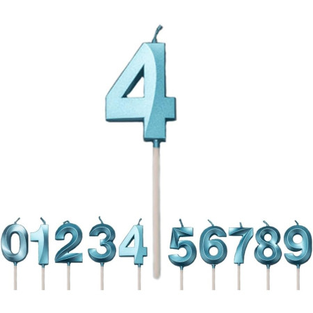 Lumanare Cifra 4, Cyrax, Model Diamond, 5 x 3.4 cm, Albastru