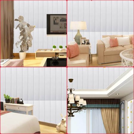 Set 10 Placi Tapet 3D,  70 x 70 cm, Grosime 3 mm, din Rasina, Tip Placi de Lemn, Suprafata Acoperita 4.9 mp, Alb