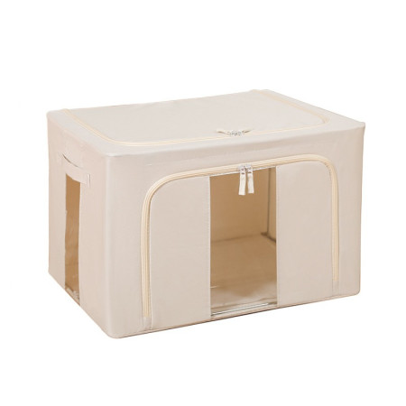 Cutie de Depozitare Pliabila,  Cu Fereastra si Fermoar Dublu, 66 L, Textil Premium, 50x40x33 cm, Cadru Metalic, Impermeabila, Bej