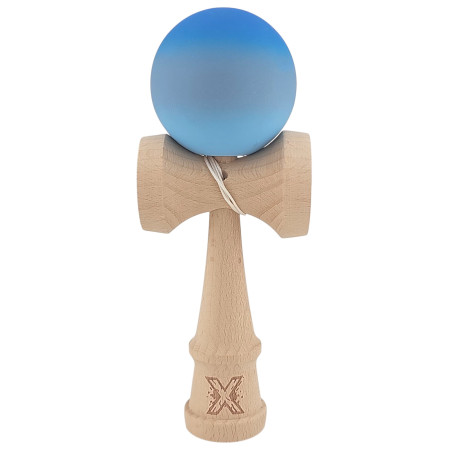 Kendama X Originala, Profesionala, Cyrax, din Lemn, Rubber Grip, 18 cm, Albastru/Gri/Bleu