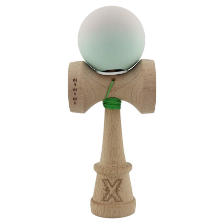 Kendama X Originala, Profesionala, Cyrax, Rubber Grip, Cupe Mari KING SIZE V3, Gaura in Baza, Rulment Metalic, din lemn 18 cm, Ata 62/65 cm, Gradient Roz/Verde