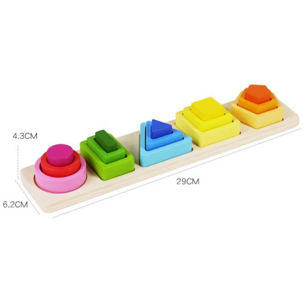 Jucarie Montessori de Sortat, Cyrax, din Lemn, Tip Puzzle, cu 5 Forme Asimetrice, 15 Piese, Educativa, Interactiva, Creativa, Materiale Non Toxice, +2 Ani, Multicolor