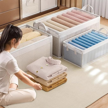 Cutie container de depozitare din PVC,  de stocare, Dimensiuni multiple, Accesoriu robust pentru organizarea de uz casnic, volum 26L, 47 x 28 x 20 cm, Transparenta