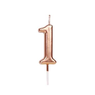Lumanare de Tort, Cyrax, Model Cifra 1, Party, 4.5 x 2.5 cm, din Parafina, Rose Gold