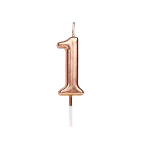 Lumanare de Tort, Cyrax, Model Cifra 1, Party, 4.5 x 2.5 cm, din Parafina, Rose Gold