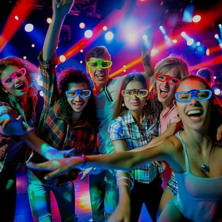 Ochelari de Petrecere cu LED, Cyrax, Model Neon, din Plastic, 3 Moduri de Iluminat, Marime Universala, Multicolor