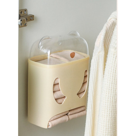 Cutie de Depozitare,  Montare Perete, Adeziv, Fara Perfoare, din ABS, Model Urs, 18 x 11 x 25 cm, Crem