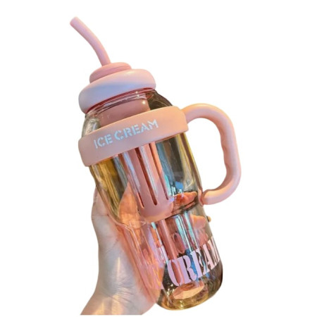 Sticla de Apa, Cyrax, Termica, Mentinere 6 Ore, 1400 mL, cu Pai si Capac, PP si Silicon, cu Maner Alb, 25.5x7.5 cm, Roz Deschis