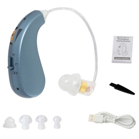 Aparat auditiv retroauricular BTE Reincarcabil, Cyrax, Set 2 bucati Stinga Dreapta, Standard European, Aparat auditiv Cu incarcator, Aparat pentru Auz, 12 x 8.5 x 4 cm, 89 g, Albastru