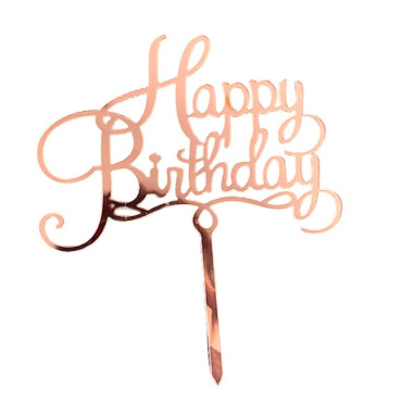 Decoratiune Topper pentru Tort, Cyrax, Model Happy Birthday, Tematica Aniversare, 10 cm, Roz
