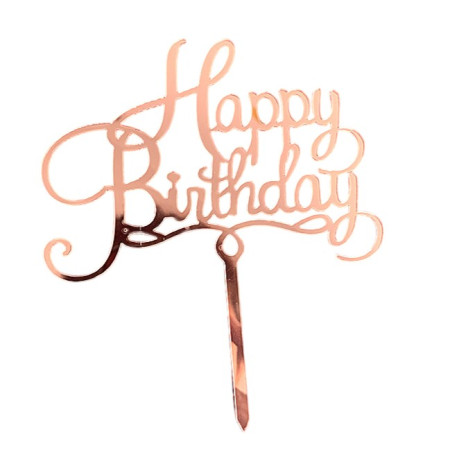 Decoratiune Topper pentru Tort, Cyrax, Model Happy Birthday, Tematica Aniversare, 10 cm, Roz