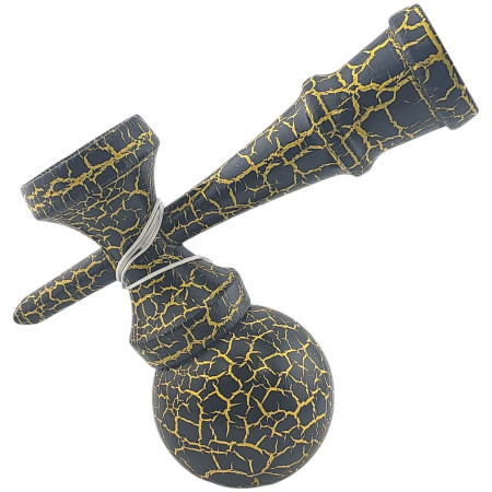 Kendama X Originala, Profesionala, Cyrax, Kendama Cracked, din Lemn – 18 cm, Crack Negru/Galben