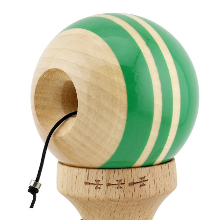 Kendama X Rainbow Originala, Profesionala, Cyrax, Big Cups V2, Super Sticky cu Cupe Mari, Rulment Metalic, din lemn 18 cm, Ata 55 cm, Verde/Maro