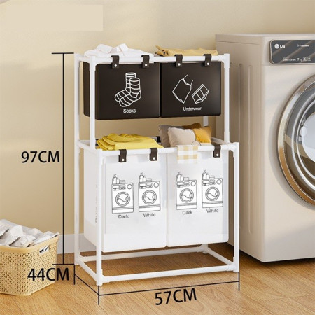 Cos de Rufe,  cu 2 Etaje, 4 Cosuri, Cadru de Otel Inoxidabil, 97x44x57 cm, Alb