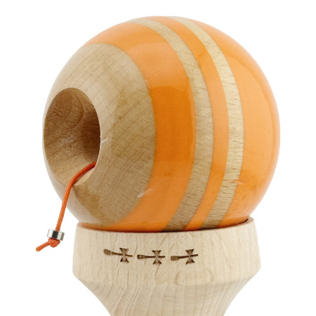 Kendama X Originala RAINBOW, Profesionala, Cyrax, Cupe Mari KING SIZE V3, Super Sticky, Gaura in Baza, Rulment Metalic, din lemn 18 cm, Ata 55 cm, Portocaliu/Maro