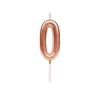 Lumanare de Tort, Cyrax, Model Cifra 0, Party, 4.5 x 2.5 cm, din Parafina, Rose Gold
