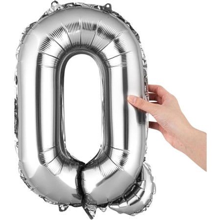 Balon Folie Metalizata Litera Q, Cyrax, 80 cm, Umflati cu Heliu sau Aer, Ambalaj Individual, Pai inclus, Argintiu