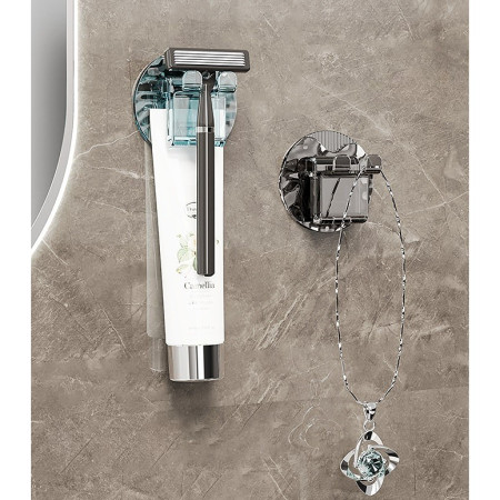 Suport Multifunctional 2 in 1, Pahar si Suport pentru Periuta de Dinti,  Plastic, Dimensiune: 10.4 x 7.3 x 7.3 cm, Gri