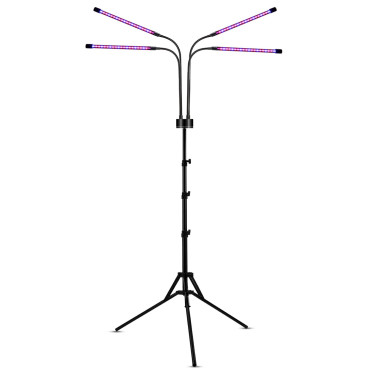 Lampa UV pentru cresterea plantelor,  4 capete, putere 30W, 108 LED-uri Lampa cu lumina Ultra-Violet, Lampa cu Picior Ajustabil pana la 2 m, Lumina UV Mov